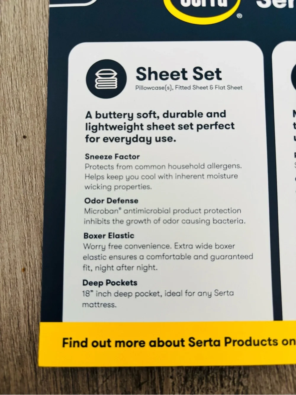 NEW Serta Full Size Soft Sheet Set Bedding Moisture wicking Lightweight White